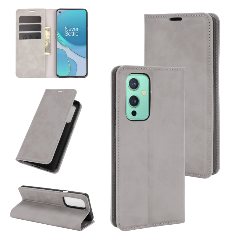 For OnePlus 9 Retro-skin Business Magnetic Suction Leather Case with Holder & Card Slots & Wallet