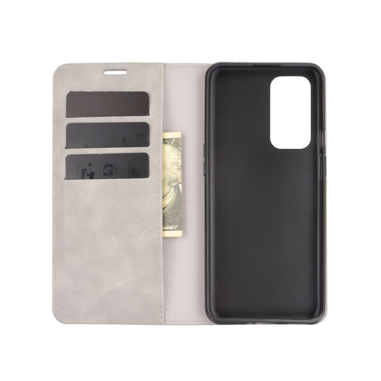 For OnePlus 9 Retro-skin Business Magnetic Suction Leather Case with Holder & Card Slots & Wallet