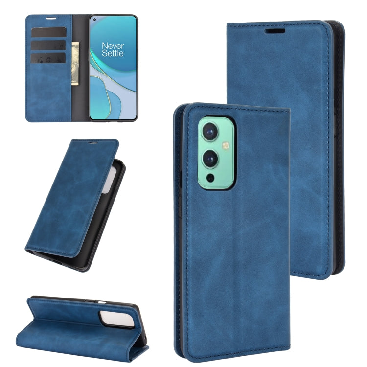 For OnePlus 9 Retro-skin Business Magnetic Suction Leather Case with Holder & Card Slots & Wallet