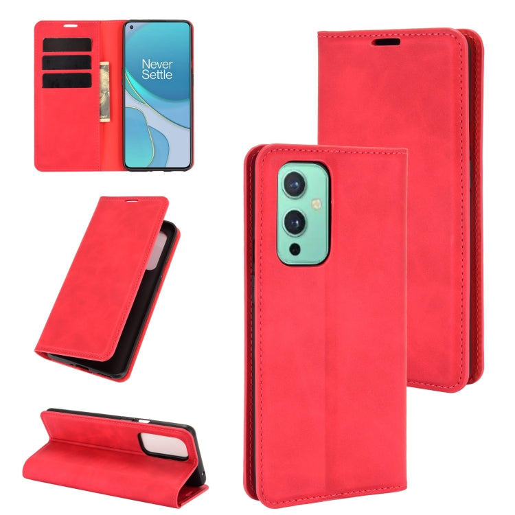 For OnePlus 9 Retro-skin Business Magnetic Suction Leather Case with Holder & Card Slots & Wallet