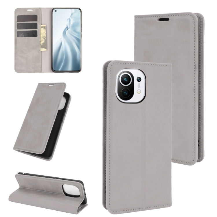 For Xiaomi Mi 11 Retro-skin Business Magnetic Suction Leather Case with Holder & Card Slots & Wallet