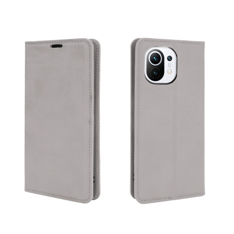 For Xiaomi Mi 11 Retro-skin Business Magnetic Suction Leather Case with Holder & Card Slots & Wallet