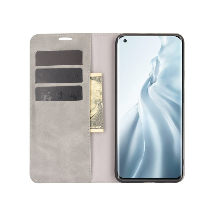 For Xiaomi Mi 11 Retro-skin Business Magnetic Suction Leather Case with Holder & Card Slots & Wallet
