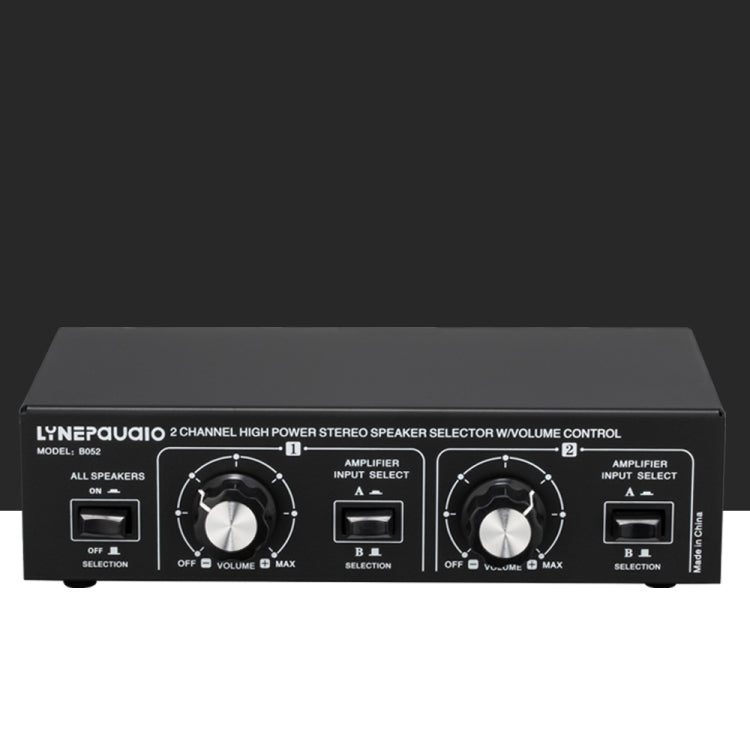B052 2 In 2 Out Power Amplifier Speaker Selection Switcher with Volume Adjustment, 2 Power Amplifiers Audio Switcher Switch Distribution Comparator, 200W Per Channel