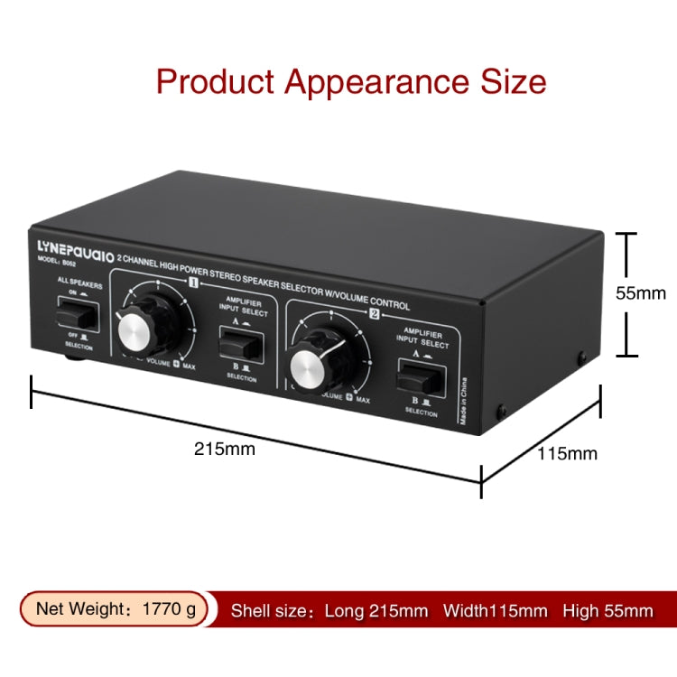 B052 2 In 2 Out Power Amplifier Speaker Selection Switcher with Volume Adjustment, 2 Power Amplifiers Audio Switcher Switch Distribution Comparator, 200W Per Channel