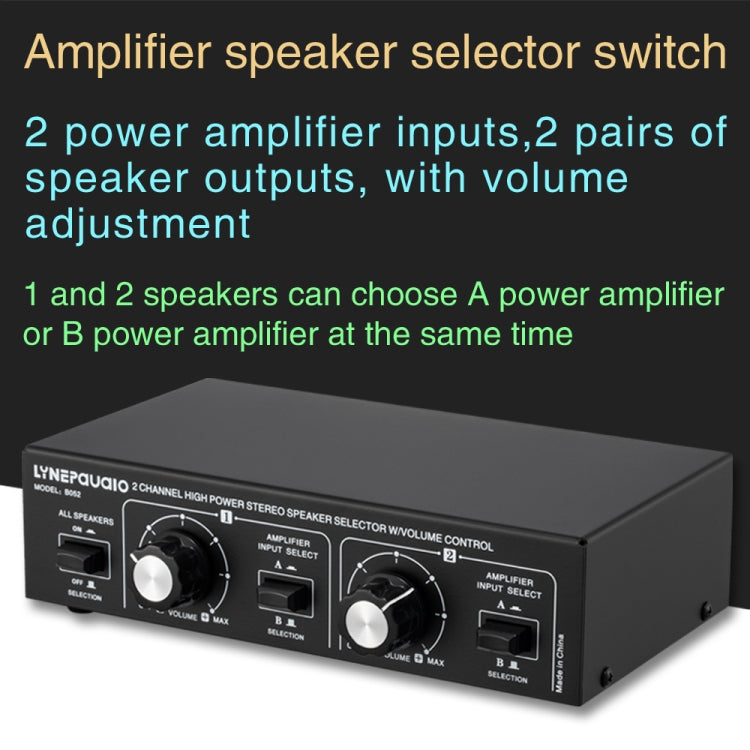 B052 2 In 2 Out Power Amplifier Speaker Selection Switcher with Volume Adjustment, 2 Power Amplifiers Audio Switcher Switch Distribution Comparator, 200W Per Channel