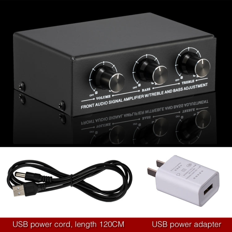 B057 Front Stereo Sound Amplifier Headphone Speaker Amplifier Booster with High And Low Bass Adjustment 2-Way Mixing,  USB 5V Power Supply, US Plug