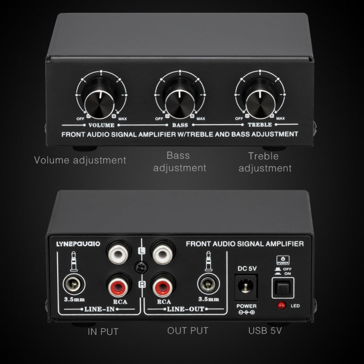 B057 Front Stereo Sound Amplifier Headphone Speaker Amplifier Booster with High And Low Bass Adjustment 2-Way Mixing,  USB 5V Power Supply, US Plug