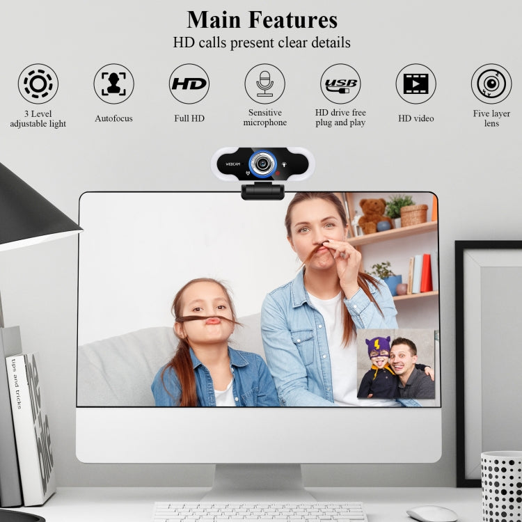 C13 1080P High-Definition Touch 3-level Brightness Web Camera Fill Light Camera Live Webcast Webcam with Tripod