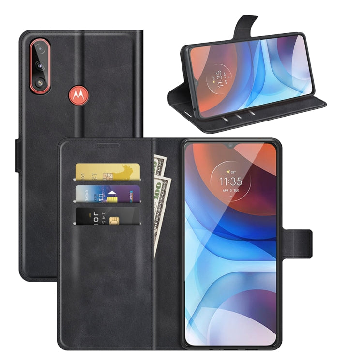 Retro Calf Pattern Buckle Card Wallet Left and Right Flip Phone Holster with Bracket Function For Motorola E7 Power