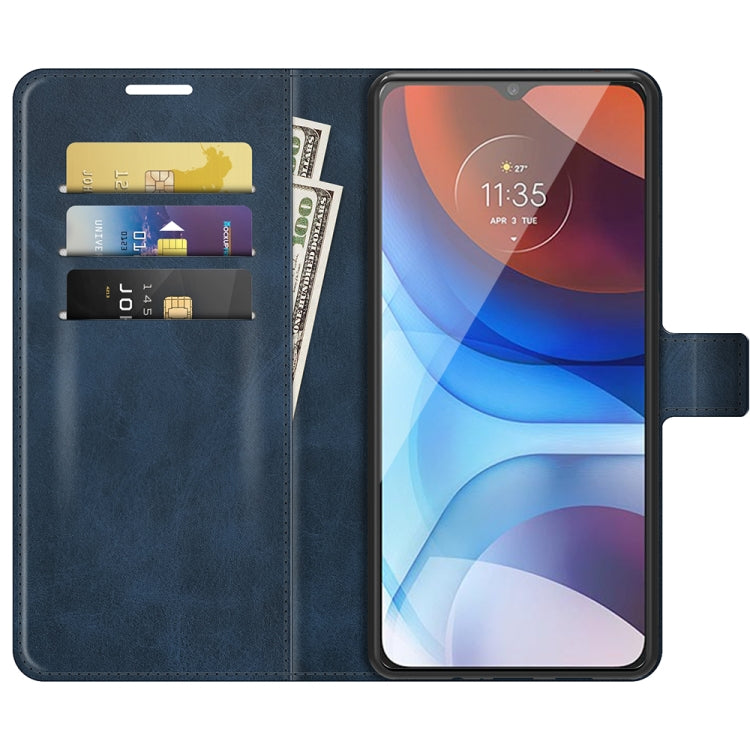 Retro Calf Pattern Buckle Card Wallet Left and Right Flip Phone Holster with Bracket Function For Motorola E7 Power