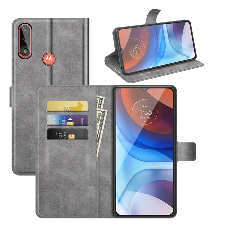 Retro Calf Pattern Buckle Card Wallet Left and Right Flip Phone Holster with Bracket Function For Motorola E7 Power