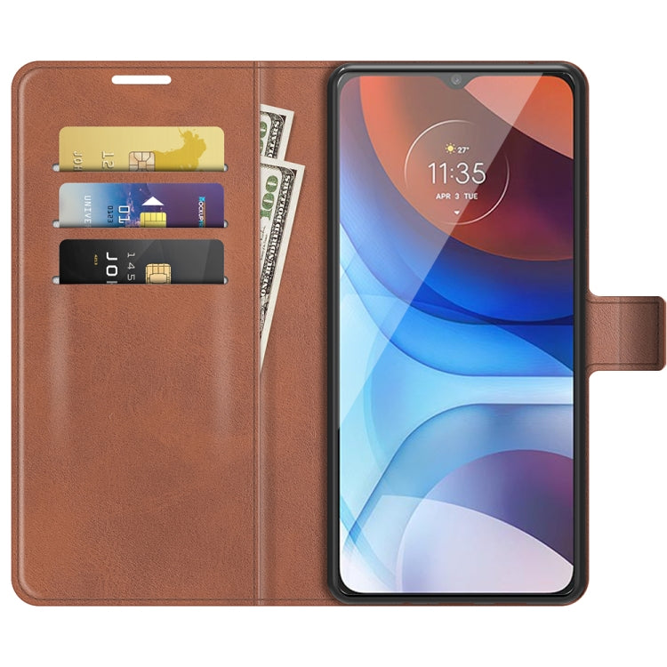 Retro Calf Pattern Buckle Card Wallet Left and Right Flip Phone Holster with Bracket Function For Motorola E7 Power