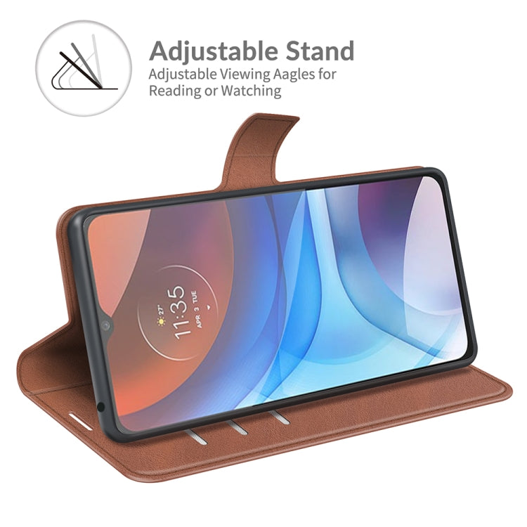 Retro Calf Pattern Buckle Card Wallet Left and Right Flip Phone Holster with Bracket Function For Motorola E7 Power