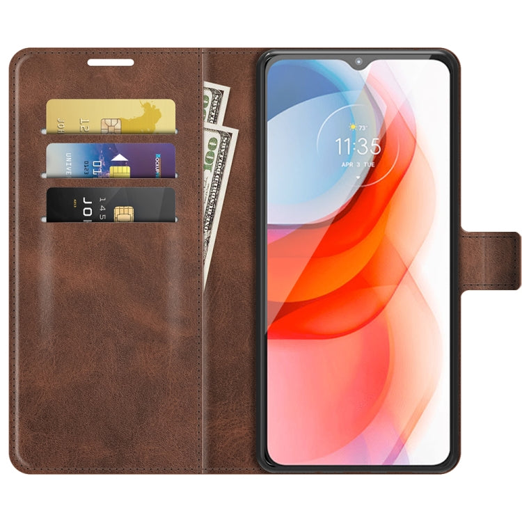 Retro Calf Pattern Buckle Card Wallet Left and Right Flip Phone Holster with Bracket Function For Motorola G Play 2021