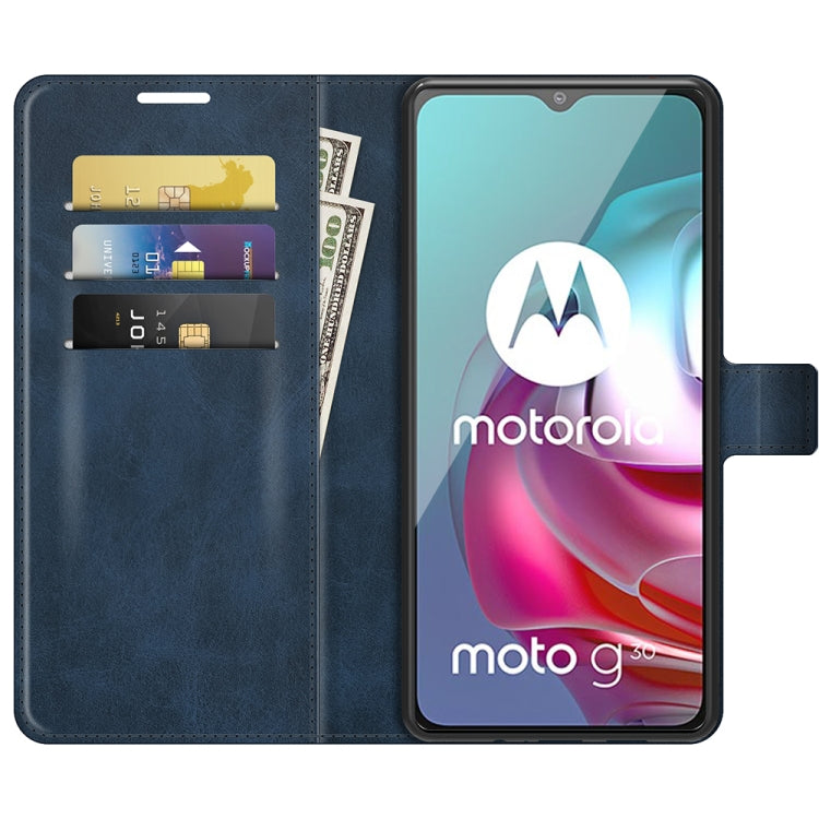 Retro Calf Pattern Buckle Card Wallet Left and Right Flip Phone Holster with Bracket Function For Motorola G30 / G10