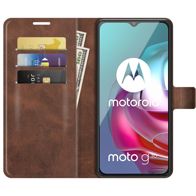 Retro Calf Pattern Buckle Card Wallet Left and Right Flip Phone Holster with Bracket Function For Motorola G30 / G10