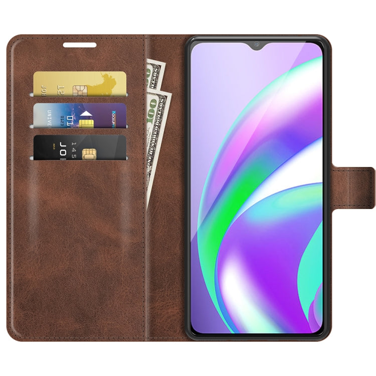 Retro Calf Pattern Buckle Card Wallet Left and Right Flip Phone Holster with Bracket Function For OPPO Realme C12