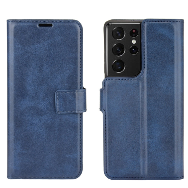 Retro Calf Pattern Buckle Card Wallet Left and Right Flip Phone Holster with Bracket Function For Galaxy S21 Ultra