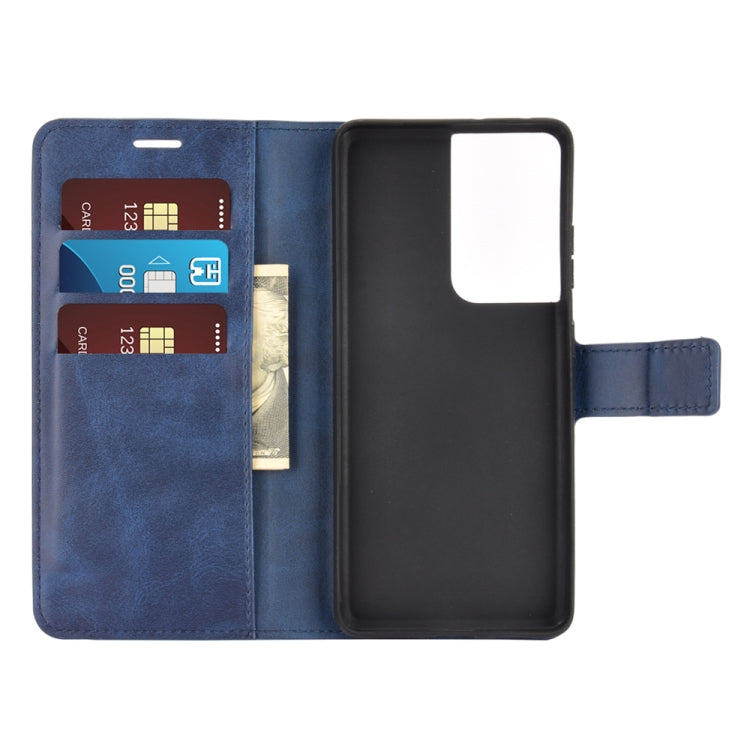 Retro Calf Pattern Buckle Card Wallet Left and Right Flip Phone Holster with Bracket Function For Galaxy S21 Ultra