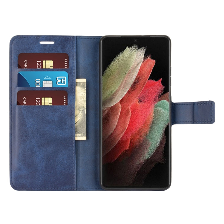 Retro Calf Pattern Buckle Card Wallet Left and Right Flip Phone Holster with Bracket Function For Galaxy S21 Ultra