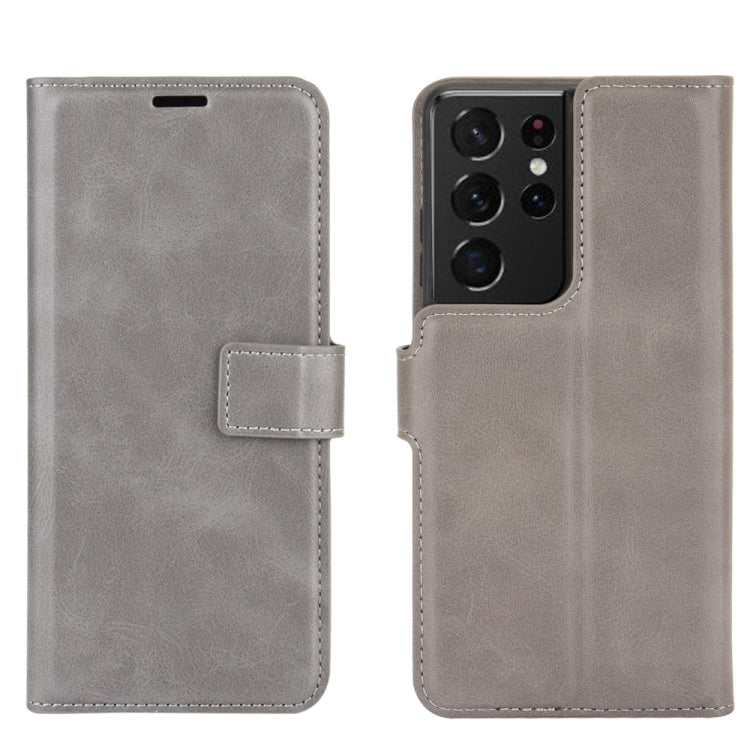 Retro Calf Pattern Buckle Card Wallet Left and Right Flip Phone Holster with Bracket Function For Galaxy S21 Ultra