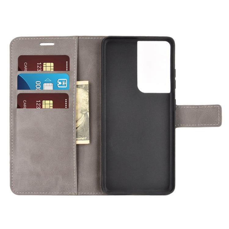 Retro Calf Pattern Buckle Card Wallet Left and Right Flip Phone Holster with Bracket Function For Galaxy S21 Ultra