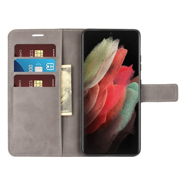 Retro Calf Pattern Buckle Card Wallet Left and Right Flip Phone Holster with Bracket Function For Galaxy S21 Ultra