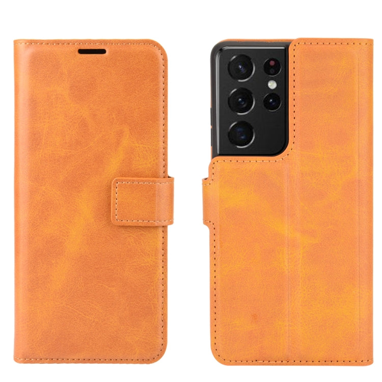 Retro Calf Pattern Buckle Card Wallet Left and Right Flip Phone Holster with Bracket Function For Galaxy S21 Ultra