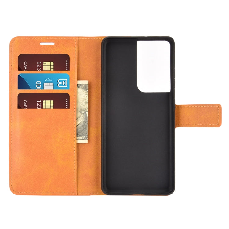 Retro Calf Pattern Buckle Card Wallet Left and Right Flip Phone Holster with Bracket Function For Galaxy S21 Ultra