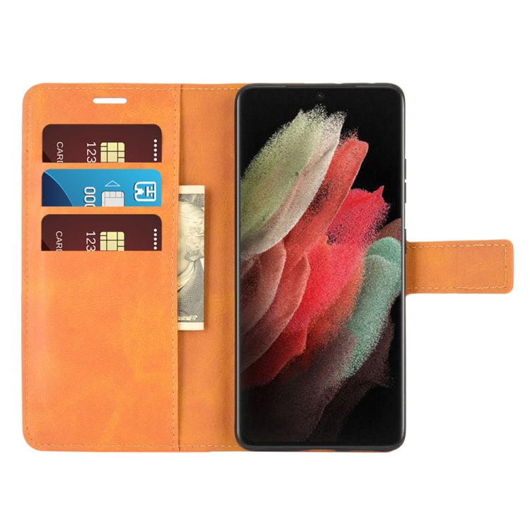 Retro Calf Pattern Buckle Card Wallet Left and Right Flip Phone Holster with Bracket Function For Galaxy S21 Ultra