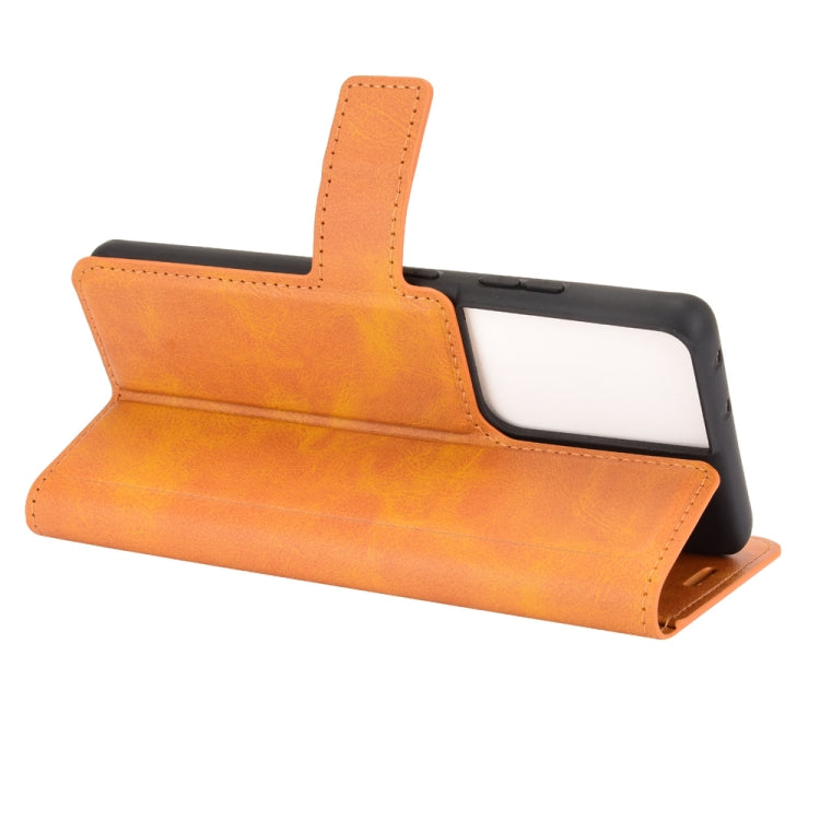 Retro Calf Pattern Buckle Card Wallet Left and Right Flip Phone Holster with Bracket Function For Galaxy S21 Ultra