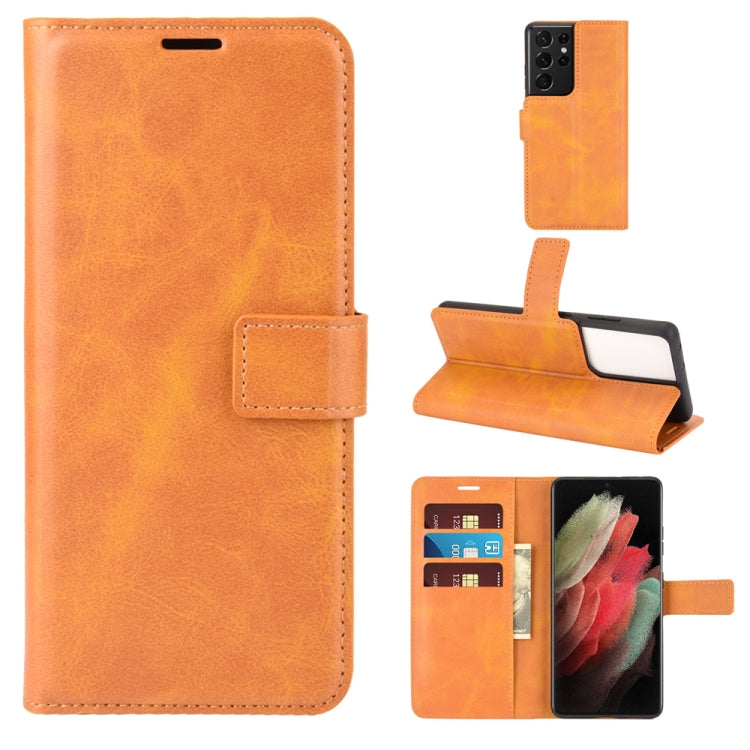 Retro Calf Pattern Buckle Card Wallet Left and Right Flip Phone Holster with Bracket Function For Galaxy S21 Ultra
