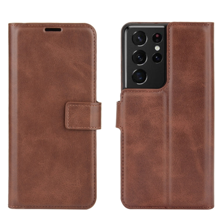 Retro Calf Pattern Buckle Card Wallet Left and Right Flip Phone Holster with Bracket Function For Galaxy S21 Ultra