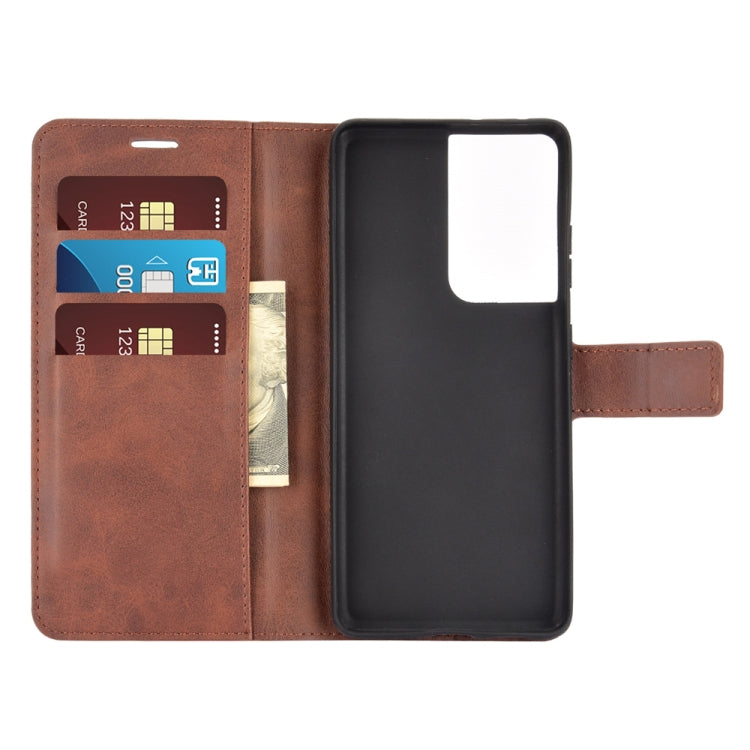 Retro Calf Pattern Buckle Card Wallet Left and Right Flip Phone Holster with Bracket Function For Galaxy S21 Ultra
