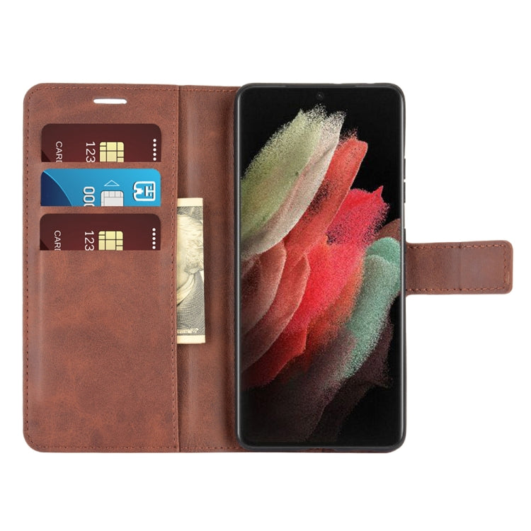 Retro Calf Pattern Buckle Card Wallet Left and Right Flip Phone Holster with Bracket Function For Galaxy S21 Ultra