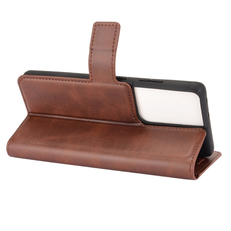 Retro Calf Pattern Buckle Card Wallet Left and Right Flip Phone Holster with Bracket Function For Galaxy S21 Ultra