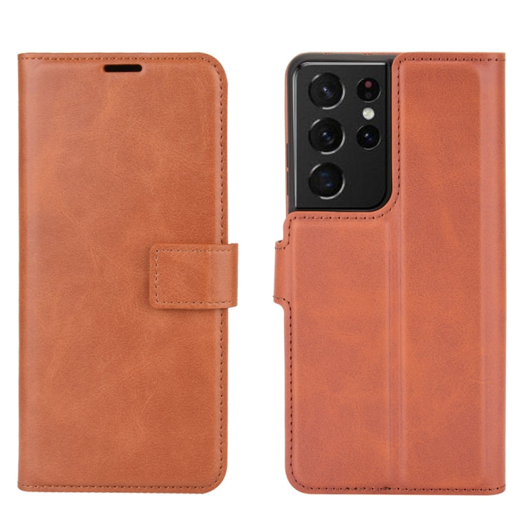 Retro Calf Pattern Buckle Card Wallet Left and Right Flip Phone Holster with Bracket Function For Galaxy S21 Ultra