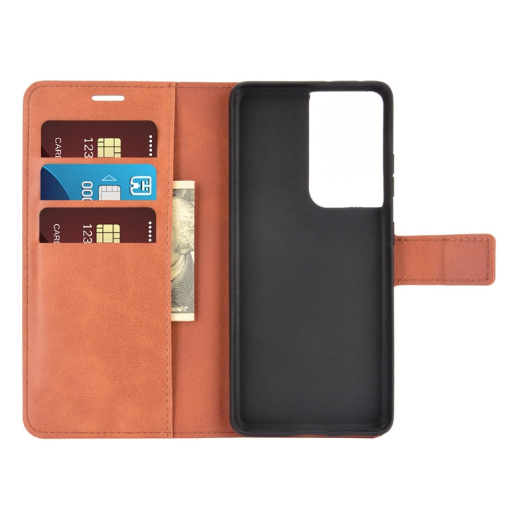 Retro Calf Pattern Buckle Card Wallet Left and Right Flip Phone Holster with Bracket Function For Galaxy S21 Ultra