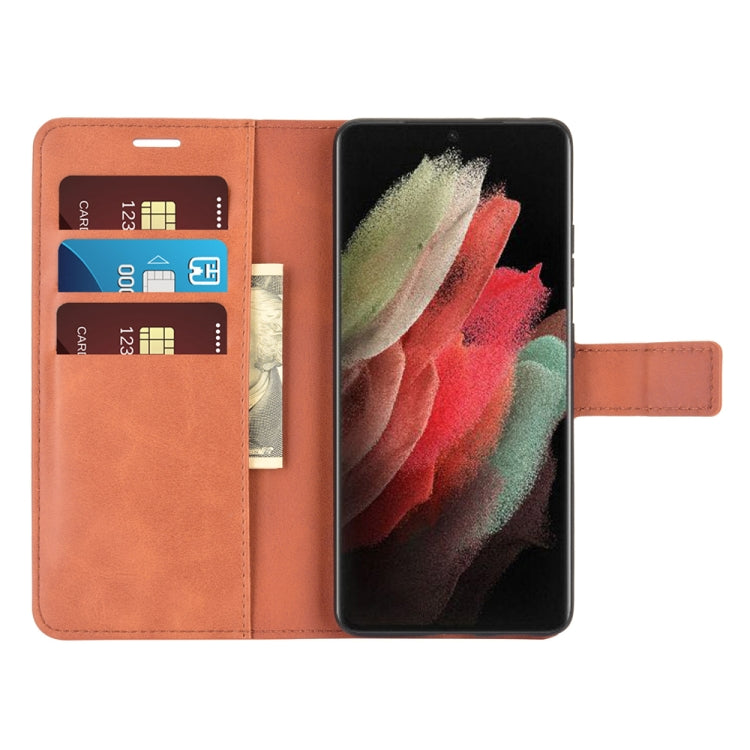 Retro Calf Pattern Buckle Card Wallet Left and Right Flip Phone Holster with Bracket Function For Galaxy S21 Ultra