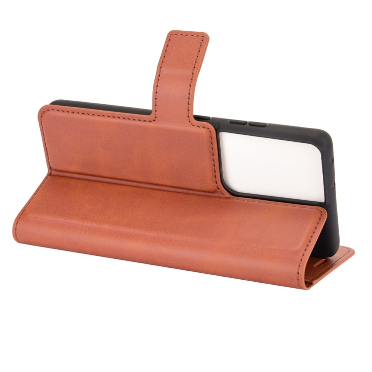 Retro Calf Pattern Buckle Card Wallet Left and Right Flip Phone Holster with Bracket Function For Galaxy S21 Ultra