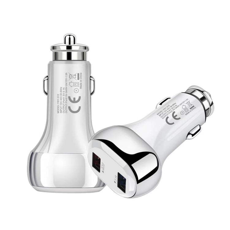 YSY-312 2 in 1 18W Portable QC3.0 Dual USB Car Charger + 1m 3A USB to Micro USB Data Cable Set