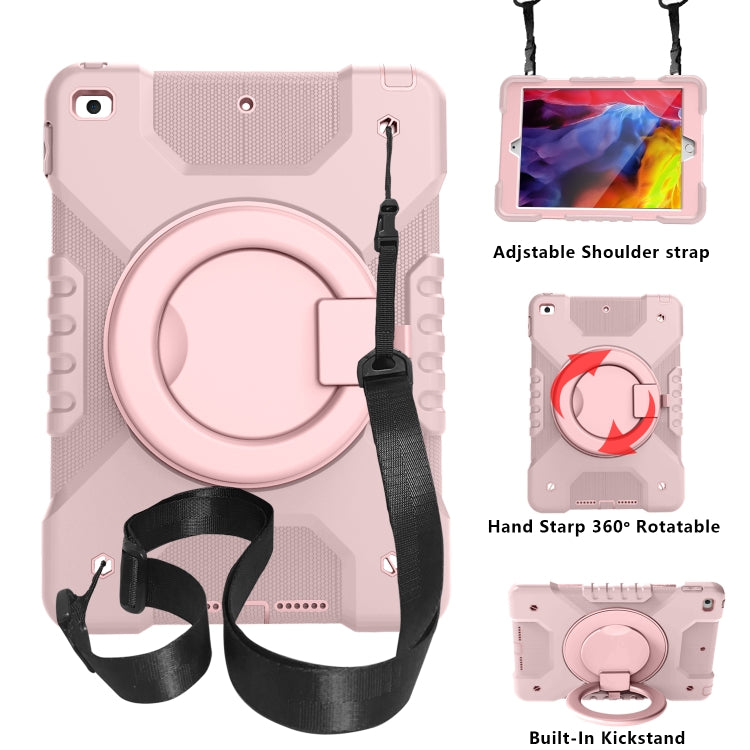 For iPad 10.2 2021 / 2020 / 2019 PC + Silicone Shockproof Combination Case with 360 Degree Rotating Holder & Handle & Shoulder Strap