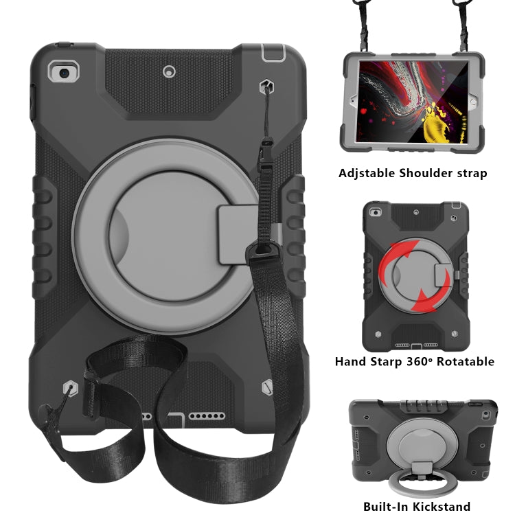 For iPad 10.2 2021 / 2020 / 2019 PC + Silicone Shockproof Combination Case with 360 Degree Rotating Holder & Handle & Shoulder Strap