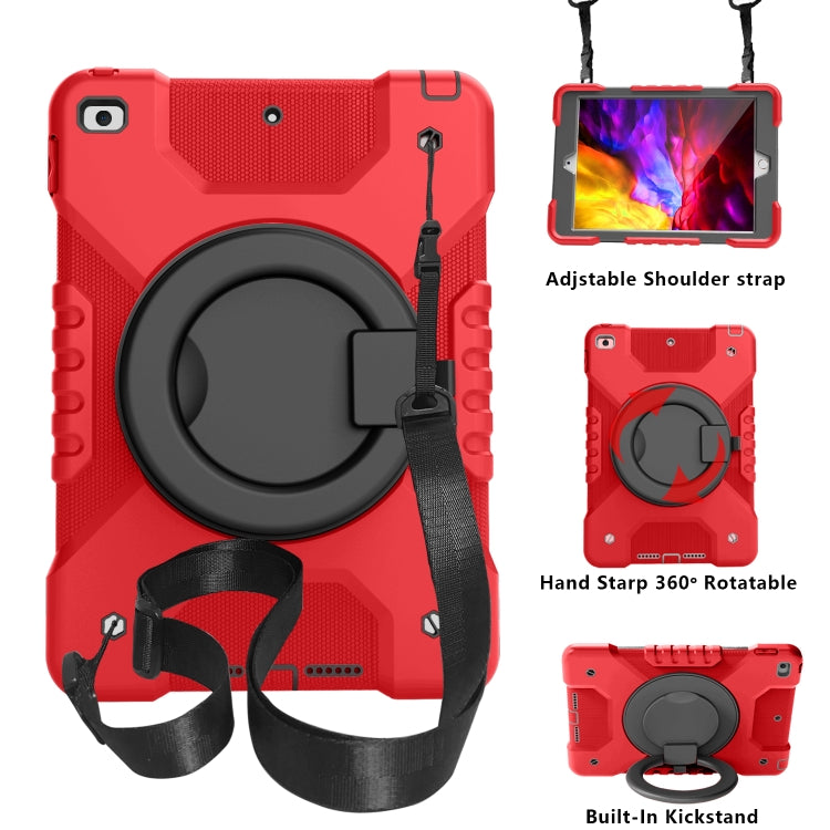 For iPad 10.2 2021 / 2020 / 2019 PC + Silicone Shockproof Combination Case with 360 Degree Rotating Holder & Handle & Shoulder Strap
