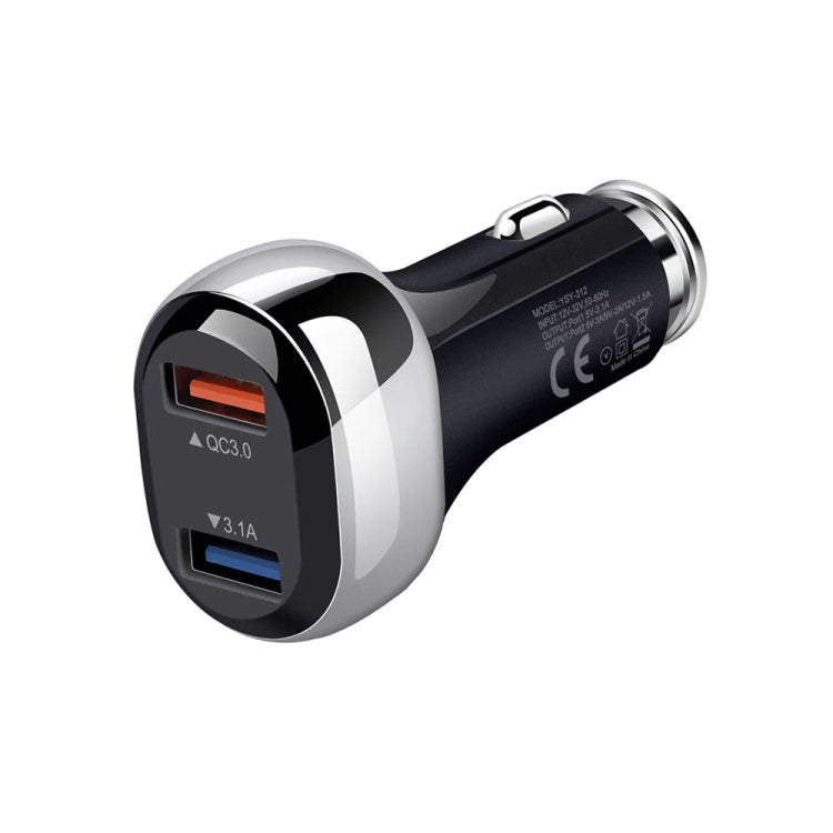 YSY-312 2 in 1 18W Portable QC3.0 Dual USB Car Charger + 1m 3A USB to USB-C / Type-C Data Cable Set