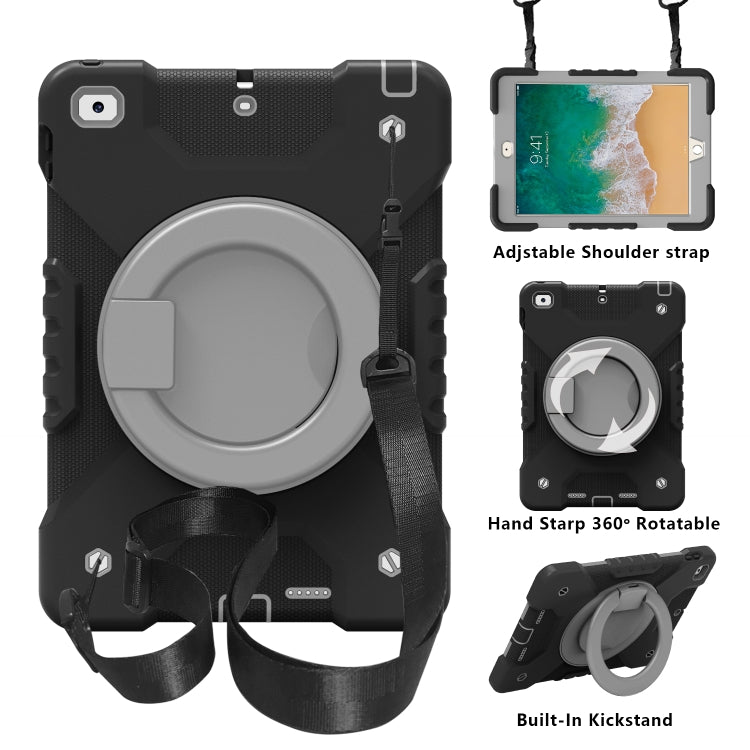 PC + Silicone Shockproof Combination Case with 360 Degree Rotating Holder & Handle & Shoulder Strap For iPad 9.7 (2017 / 2018) / Air & Air 2 / Pro 9.7