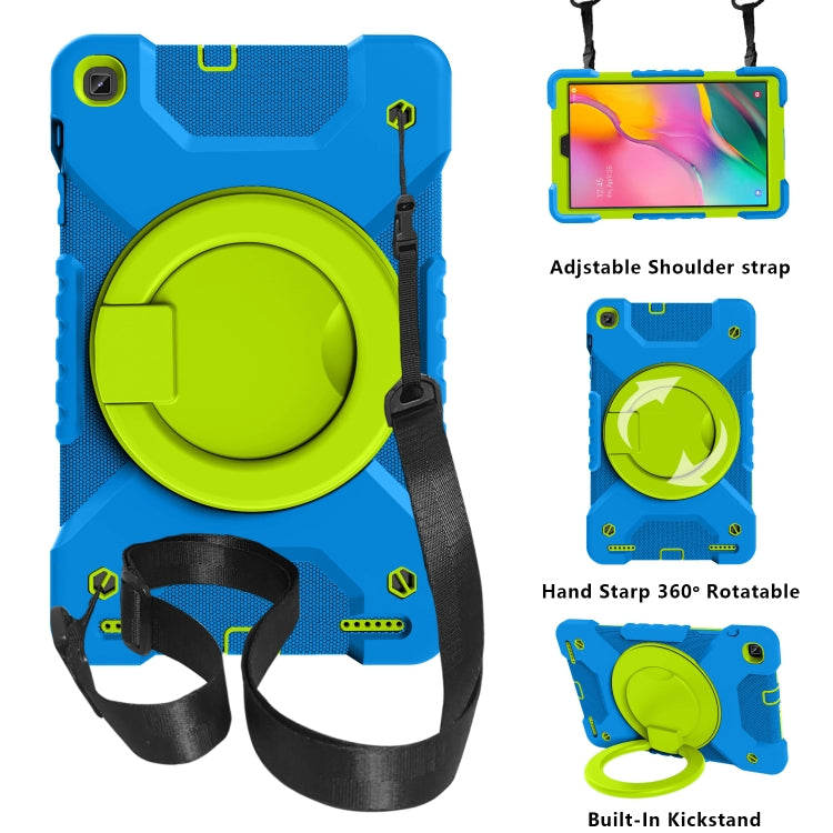 For Samsung Galaxy Tab A 10.1 T510 / T515 PC + Silicone Shockproof Combination Case with 360 Degree Rotating Holder & Handle & Shoulder Strap