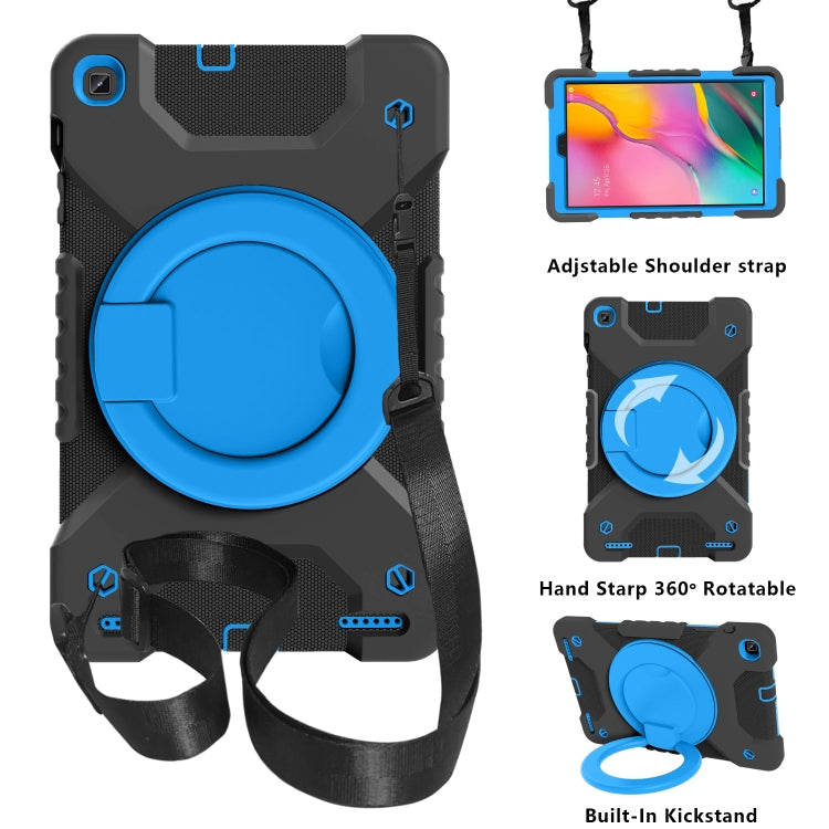 For Samsung Galaxy Tab A 10.1 T510 / T515 PC + Silicone Shockproof Combination Case with 360 Degree Rotating Holder & Handle & Shoulder Strap