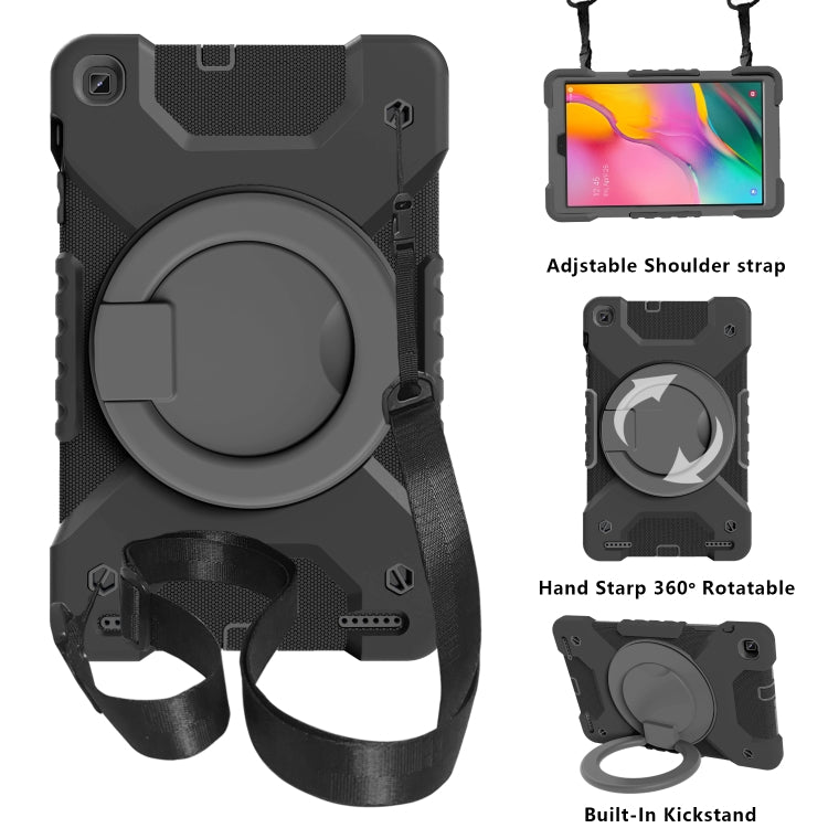 For Samsung Galaxy Tab A 10.1 T510 / T515 PC + Silicone Shockproof Combination Case with 360 Degree Rotating Holder & Handle & Shoulder Strap